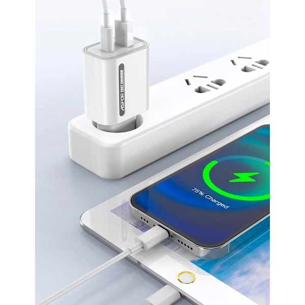 Laddare 33W - Snabbladdare - USB 3.0 & USB-C - Strömadapter Vit