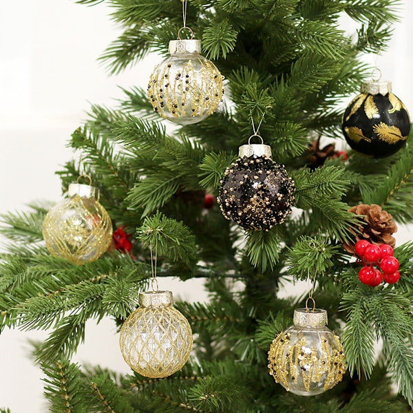 Glittrande Svarta Julgranskulor, DIY Juldekorationer Julklappar, 25 st Handmålade Okrossbara Dekorationer För Din Julgran