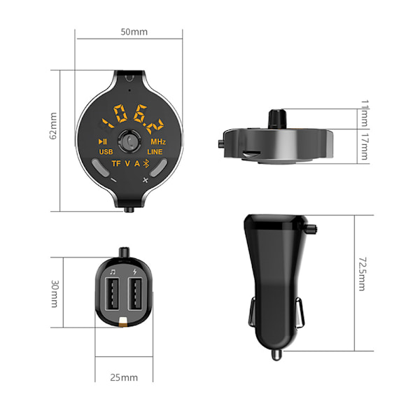 Bluetooth Bilkit, Multipoint-anslutning för säkra handsfree-samtal & förbättrad musikstreamingupplevelse, dubbel USB-laddare ingår