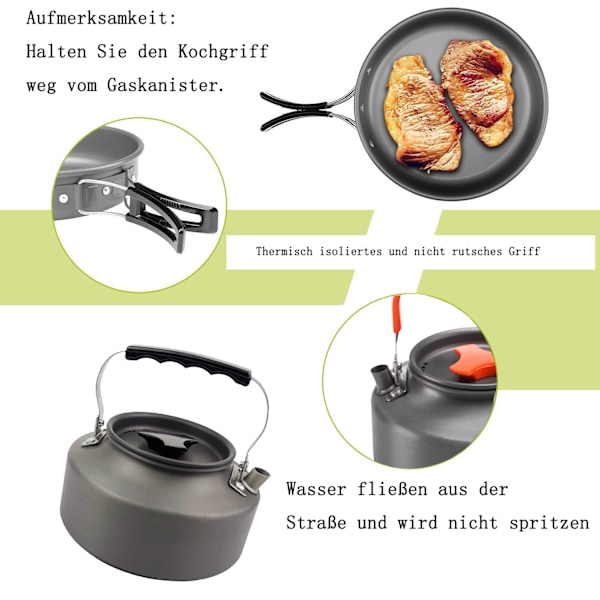 8-delad aluminium campingköksutrustning Campingbordsporslin Pot Set Utomhus Camping Matlagning Rostning Bordsporslin Kokkärl Set Köksutrustning Pot Set 2-3 Personer