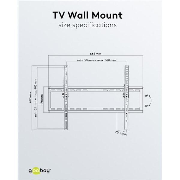 Goobay TV-väggfäste Basic TILT (L) för TV-apparater från 37 till 70 tum (94-178 cm), lutbar upp till 35 kg