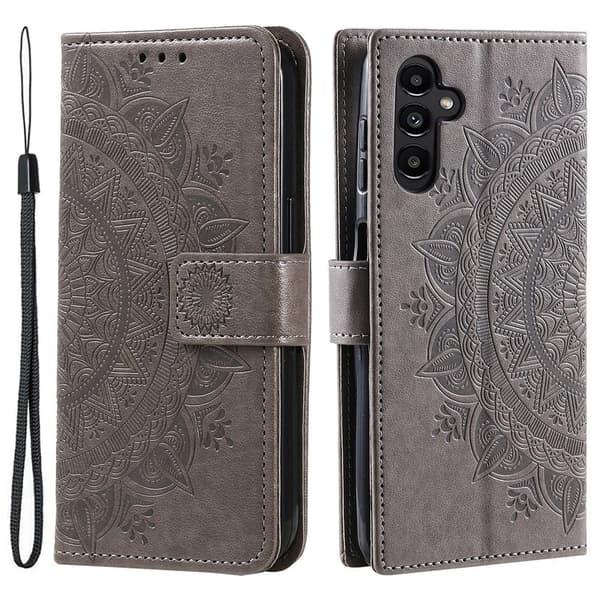 Samsung A55 5G, Mandala, Plånboksfodral, Grå