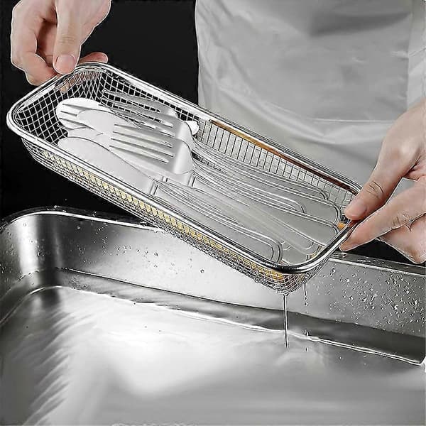 Bestick Torkställ 2-pack Rostfritt Stål Bestickhållare Kompakt Diskställ Pinnar Skedar Avrinningskorg Organizer
