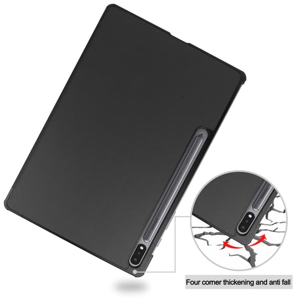 Galaxy Tab S7 Plus, S8 Plus, 12.4 tommer, Etui, Tredobbelt fold, Sort
