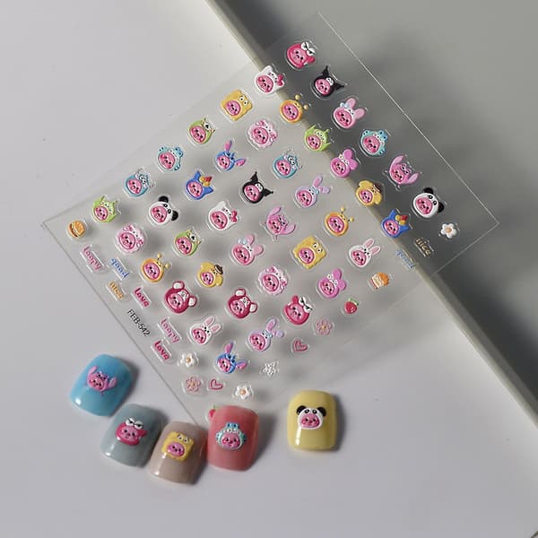 3-delat set med tecknad bäver Ruby Nail Art Sticker präglad