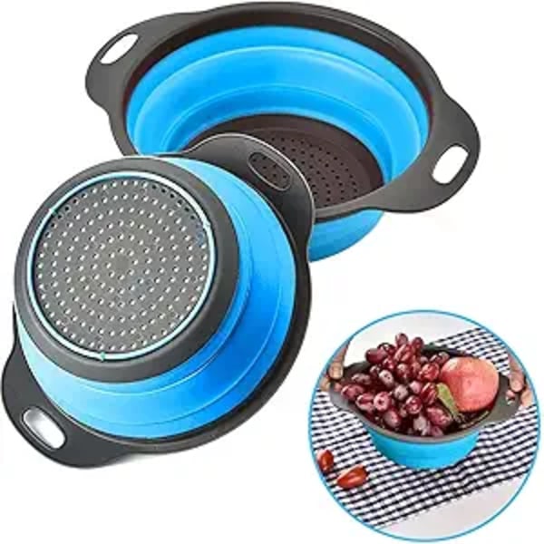 Vikbart Durkslag Set, Hopfällbart Sil Med Ergonomisk Design, 2 ST Platsbesparande Köksdurkslag, Perfekt För Vardagsmatlagning Och Camping,