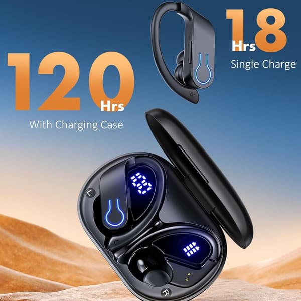 Korvan yli ulottuvat TWS Bluetooth-kuulokkeet pitkällä akunkestolla
