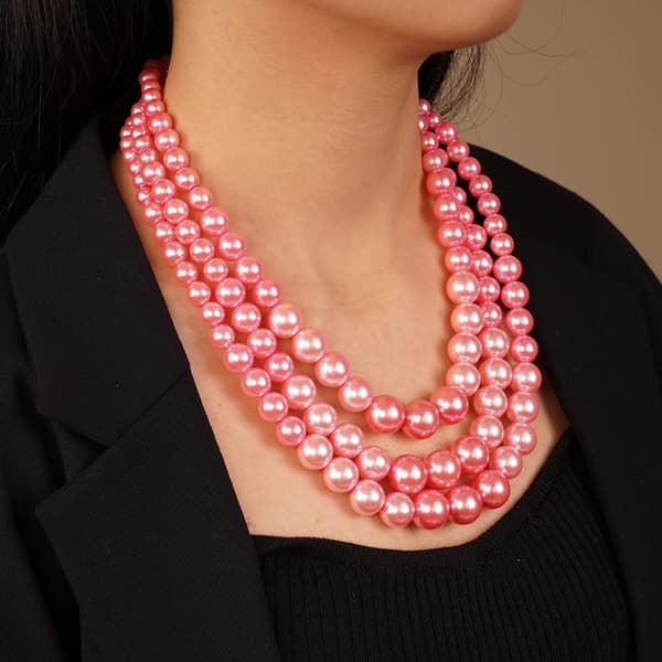 Statement halskædesæt med imiterede perler, stor chunky perlehalskæde elegant og sofistikeret simuleret perle statement halskæde perlebesat kunstnerisk retro Pink