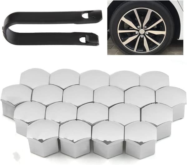 20 st Silver Dammtäta Hjulmutterkapslar Fälgskydd Hex Plätering Krom