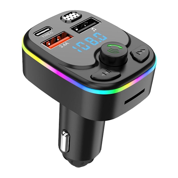 Bil Trådlös Bluetooth FM-sändare MP3, USB, TYPE - C Laddare BlackA straight bar