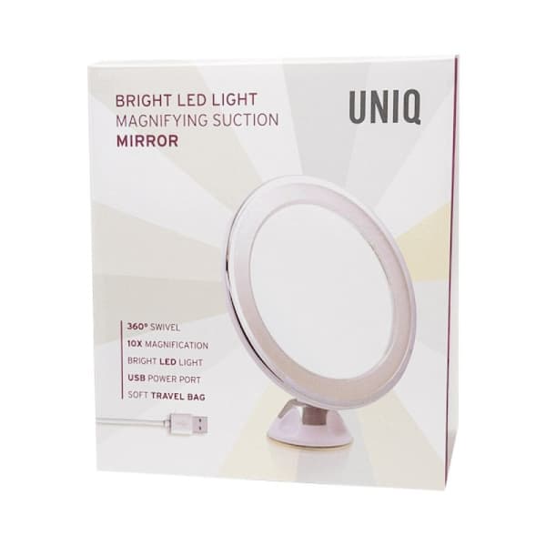 UNIQ Spegel med sugpropp, LED-ljus & x10 förstoring, Vit