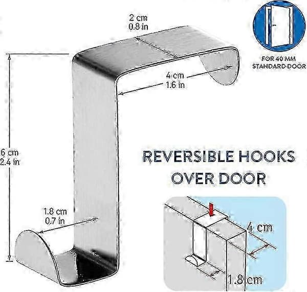 6 Dørkroker i rustfritt stål, reversible for standarddører og skap, opptil 5 kg s20241212528