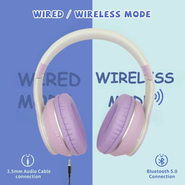 Bluetooth-hovedtelefoner Over-Ear, Trådløse Bluetooth-hovedtelefoner til børn med mikrofon, Foldbare Trådløse/Kablede Stereoheadset, Børnehovedtelefoner til