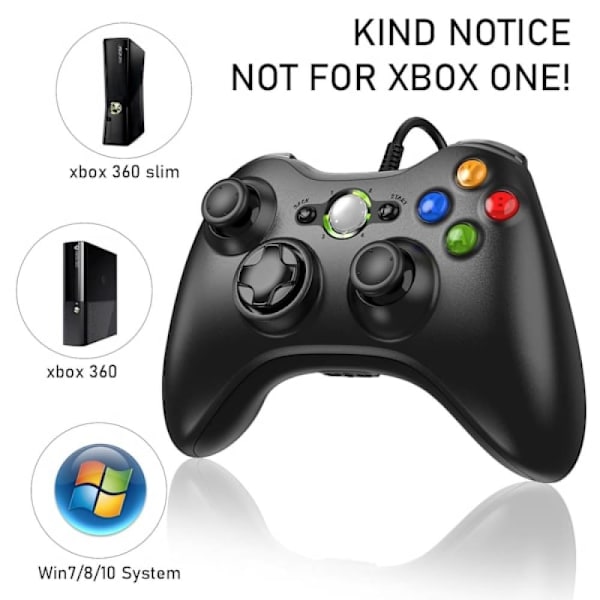 X-Box 360 kablet gamepad, USB-forbindelse til Microsoft X-Box 360 & Slim-konsol og pc