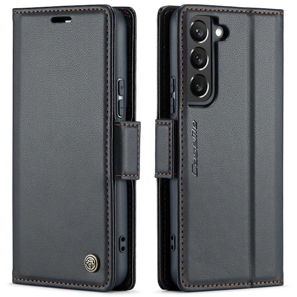 Samsung S21 - Fodral Premium Läder RFID Skyddat CaseMe® Svart Black