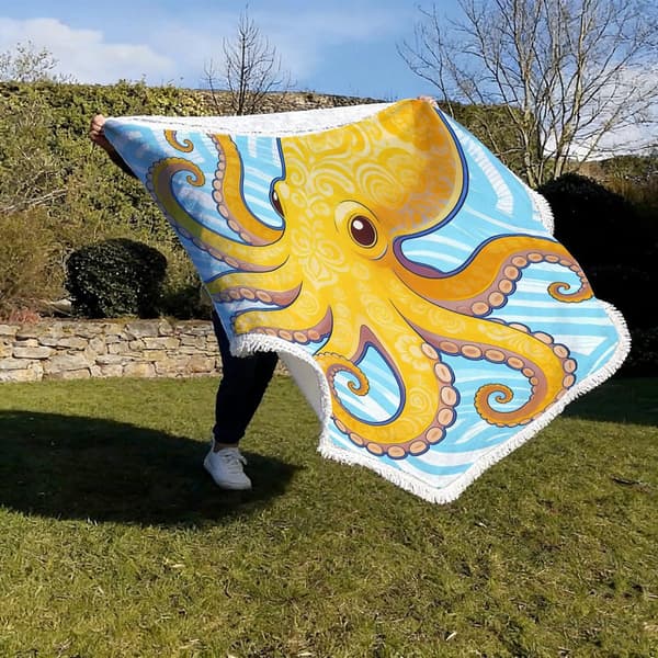 100cm x 100cm Merenelävät Mikrokuitu Pyöreä Hapsullinen Rantapyyhe D