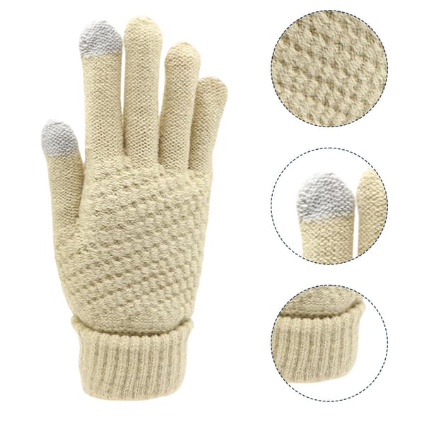 Termiske handsker til kvinder, touchscreen strikhandsker med blødt varmt for og skridsikkert design, vintervarme fleeceforede touch-sensitive handsker til Beige