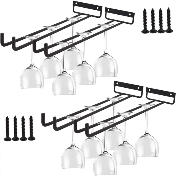 Vinglashållare, 4 stycken Metallhängande Vinglashållare Glashängare för hylla med skruvar Stekhållare för kök Cafe Bar