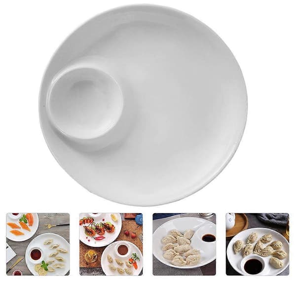 1 stk. keramisk madtallerken Enkel madserveringsfad Dumplingsopbevaringsfad (hvid)