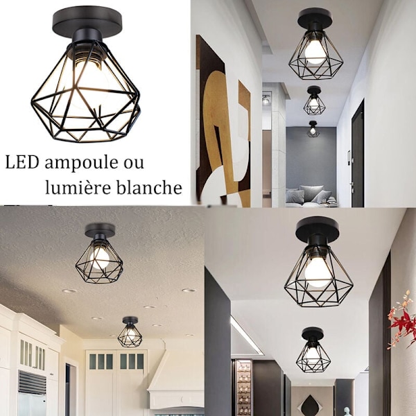 Industriell Taklampa, Retro Svart Design för Gårdshusbelysning, Lätt att Installera Högkvalitativ Metall Halvinfälld Taklampa (1 st)