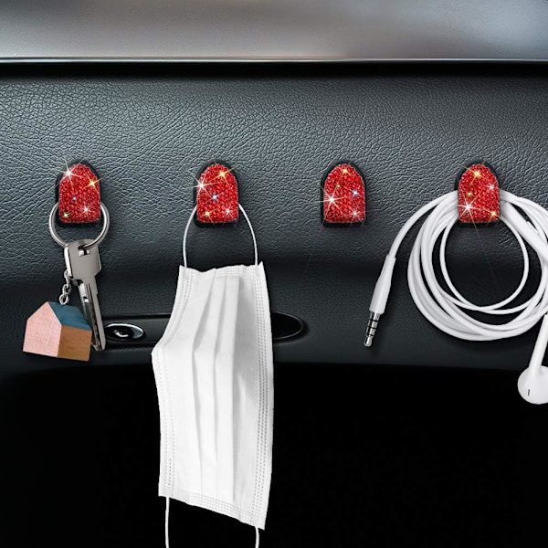 4-pack Mini Bling Kristall Bilkrokar, Multifunktionell Förvaring för
