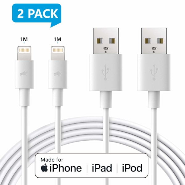 (2st) (2-Pack) 1 meter Lightning iPhone Laddnings Kabel 1M (2-PACK)