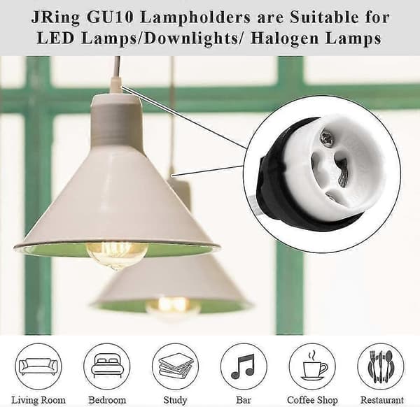 10 kpl GU10 -standardikantapistoke, lampunpidike ja riviliitin/silta