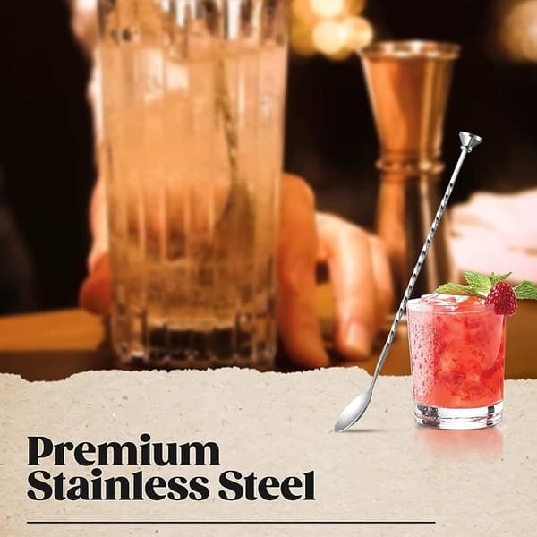 2-pack Barsked, 30 cm Cocktailblandningssked i rostfritt stål med muddlare, Bartender Rörsked
