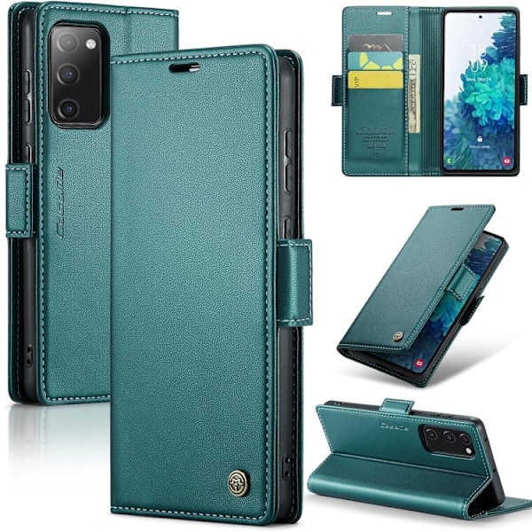 Samsung S20 FE - Fodral Premium Läder RFID Skyddat CaseMe® Grön Green