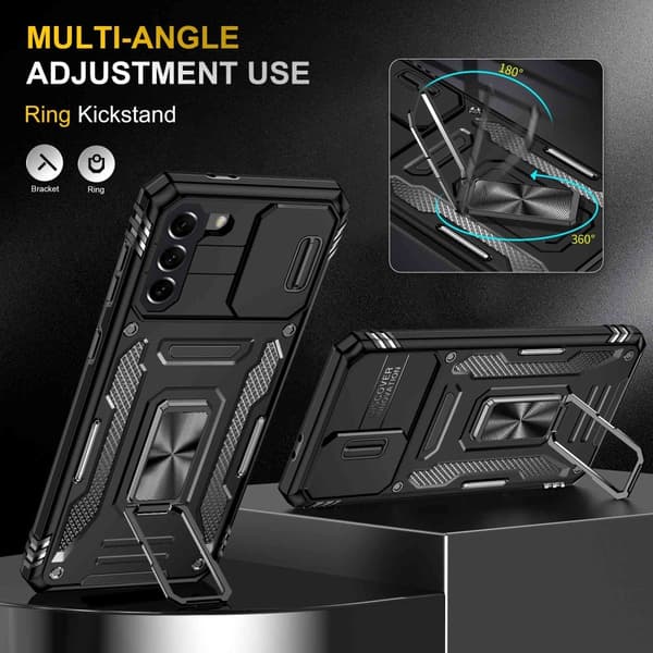 Samsung S23 - CamShield / Kamerasuojus jalustalla, musta