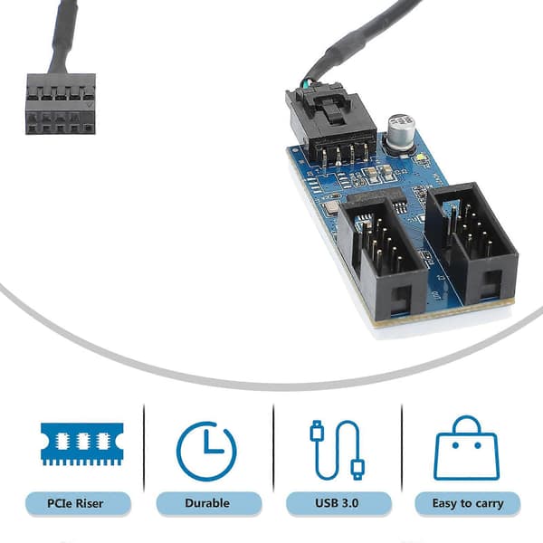 USB Header Forlænger Hub Port Multiplier USB 2.0 9-pin 1 til 2 Hub Splitter