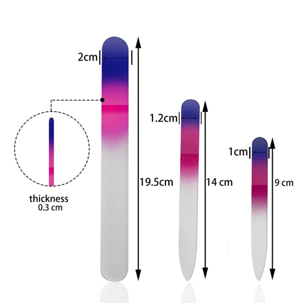 Kristallglas nagelfil set, 3 st nagelfil manikyrverktyg