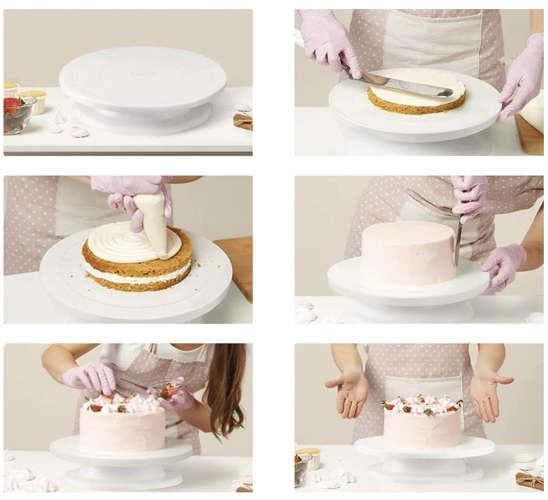 Roterende kakefat, snurrefat til kake, fat hvit