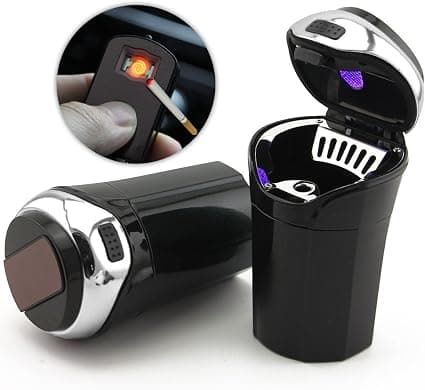 Bærbart bilaskebeger med avtakbar røykfri lighter og USB-lading