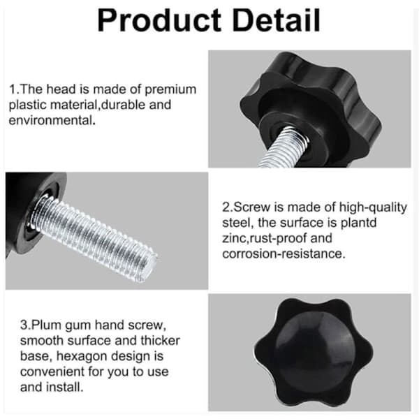 6-pack M8x25 mm vingmuttrar, räfflad plaststjärnknopp vingmutter