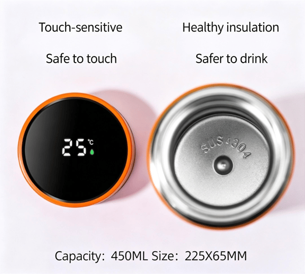 Smart temperaturkontrollerad isolerad kopp + nackmassager presentförpackning för fars dag (orange)