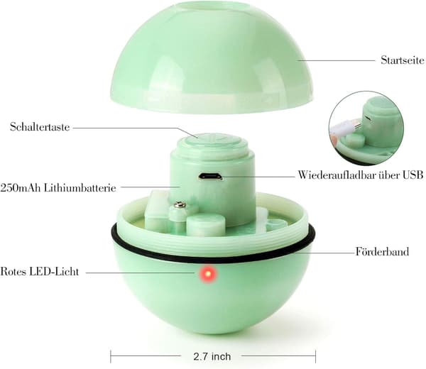 Kattelegetøj, Legetøjsbold med LED-lys, 360 graders automatisk rotation