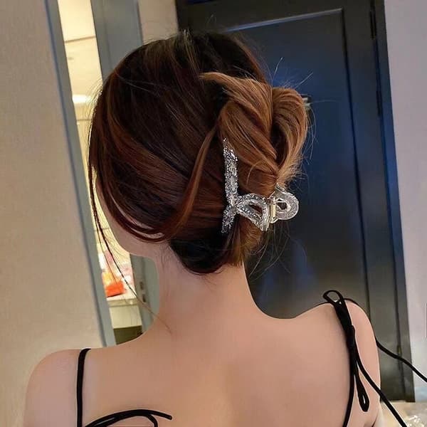 Katteklo Rhinestone Hajklemme - Sort, Dame Hårklemme til baghovedet