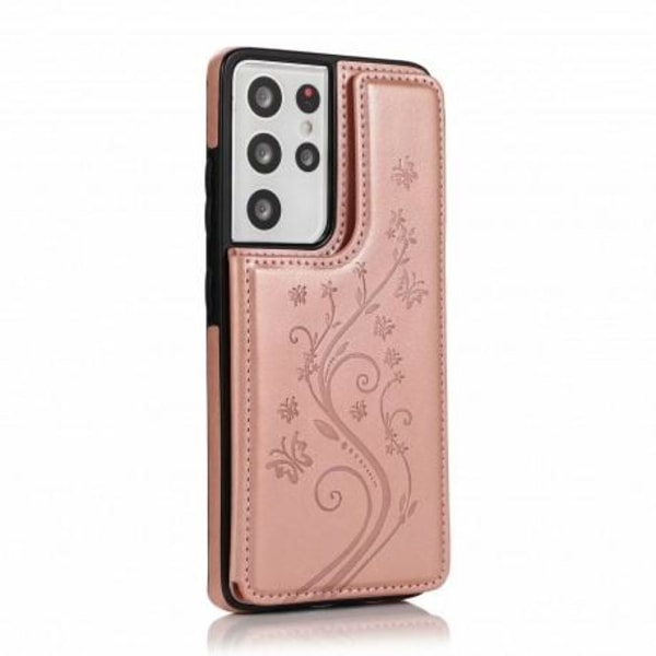 Samsung S21 Ultra Stöttåligt Skal Korthållare 3-FACK Flippr V2 Rosa guld