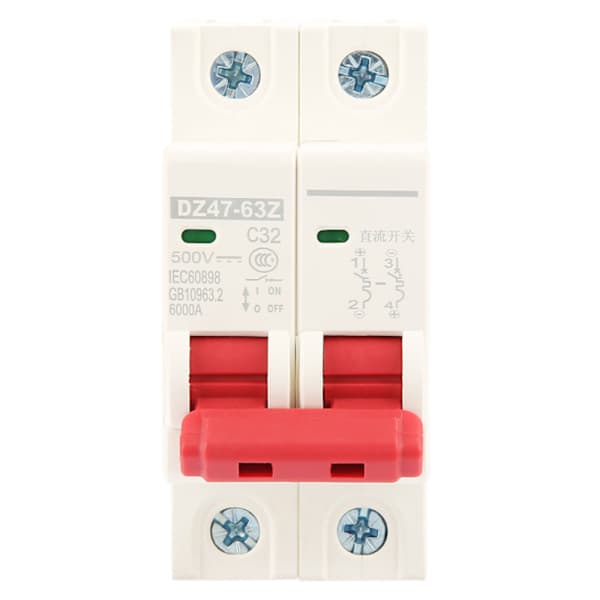 2P DC 500V 32A Mini Säkringsskydd MCB Strömbrytare DZ47-63Z-2P