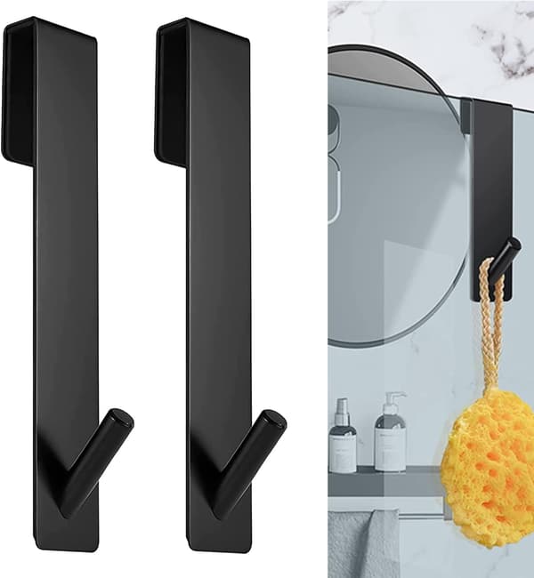 2 st Duschdörrkrokar (17,8 cm - Svart) - Borrfria Handdukskrokar -