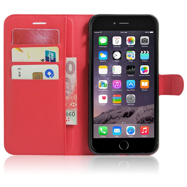 iPhone 7/8 Plus - Litchi Plånboksfodral - Röd Red Röd