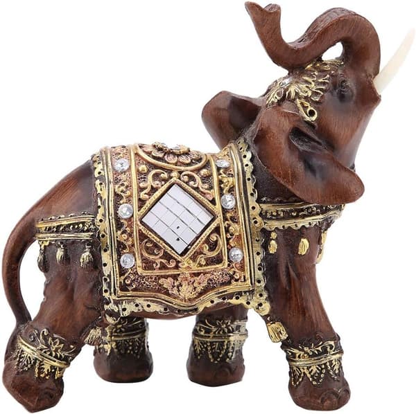 Elefant Staty Skulptur Lyckobringande Feng Shui Träådring 3D Fi