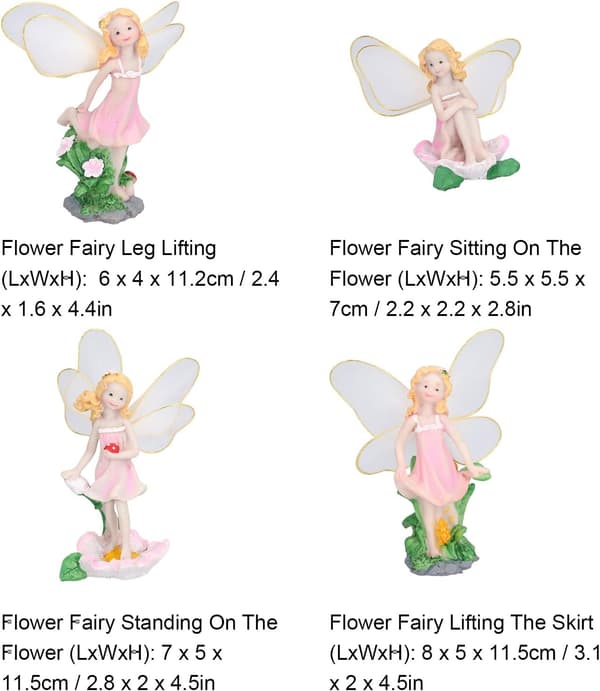 4 blomsterfe-statuer, miniaturehavestatuer brugt udendørs