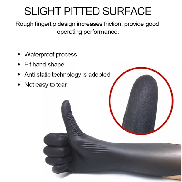 Handskar i syntetiskt material för allergifri hantering, texturerad yta, puderfria nitrilhandskar, ergonomisk design (100 st)