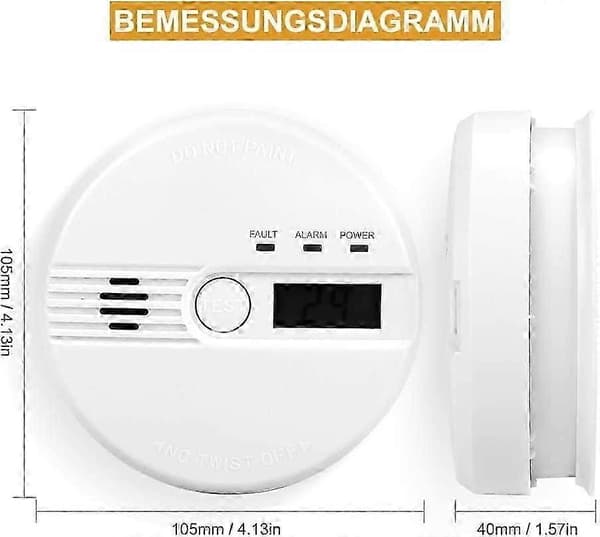 Kuliltealarm CO-detektor med testknap og digitalt display, 85dB alarm