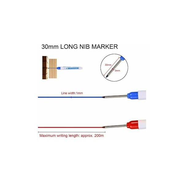 6 st Deep Hole-markeringspennor, Snickarpenna, Permanent Markeringspenna med 30 mm Fin Spets, Permanent Penna för Märkning i Svåra Att Nå