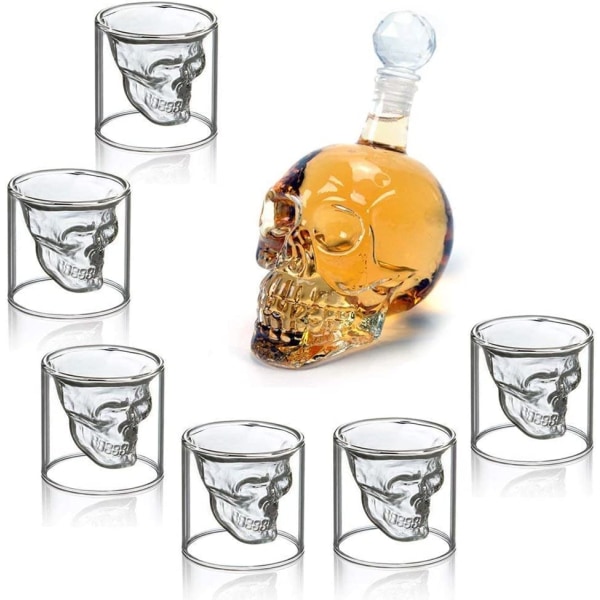 Skalle shotglas set, skalle vinflaska med 6 skalle glas