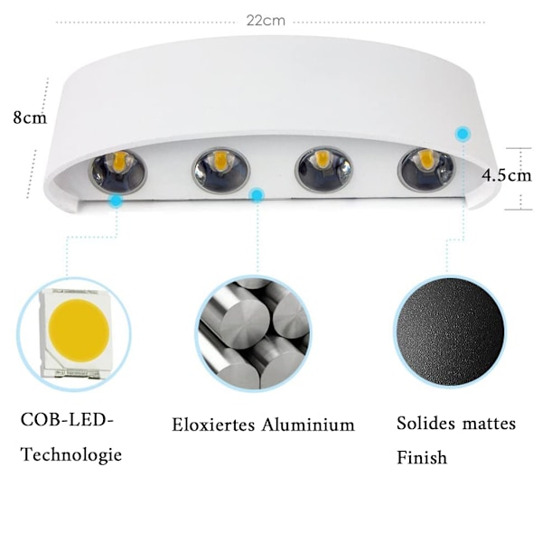 Moderna LED Vägglampetter, Vattentät Utomhusvägglampa, 8W Gjuten Aluminiumlegering Väggmonterad Lampa, Vattentät IP65 med Matt Svart Finish för