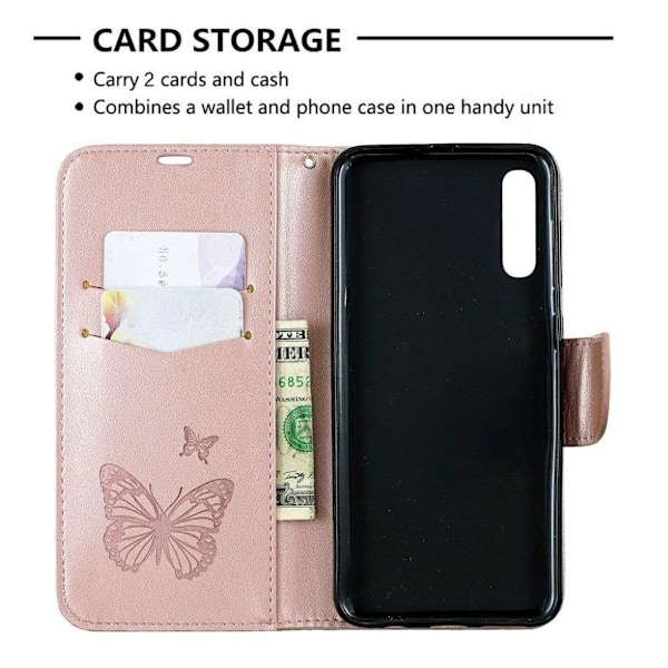 Butterfly läder Samsung Galaxy A50 fodral - Rosa Rosa